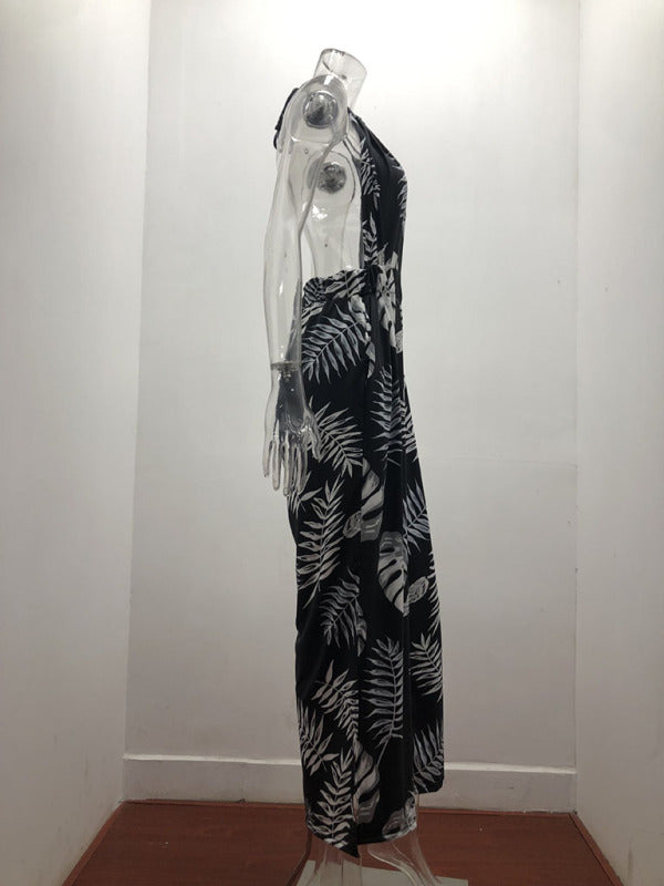 Women's Irregular Printed Halter Neck Jumpsuit - Rokkaku 18 online shop