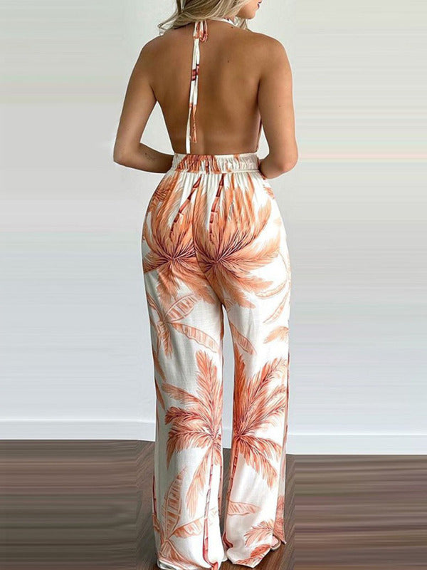 Women's Irregular Printed Halter Neck Jumpsuit - Rokkaku 18 online shop