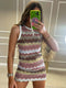 New geometric wave sexy slim sleeveless knitted sweater dress