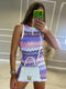 New geometric wave sexy slim sleeveless knitted sweater dress