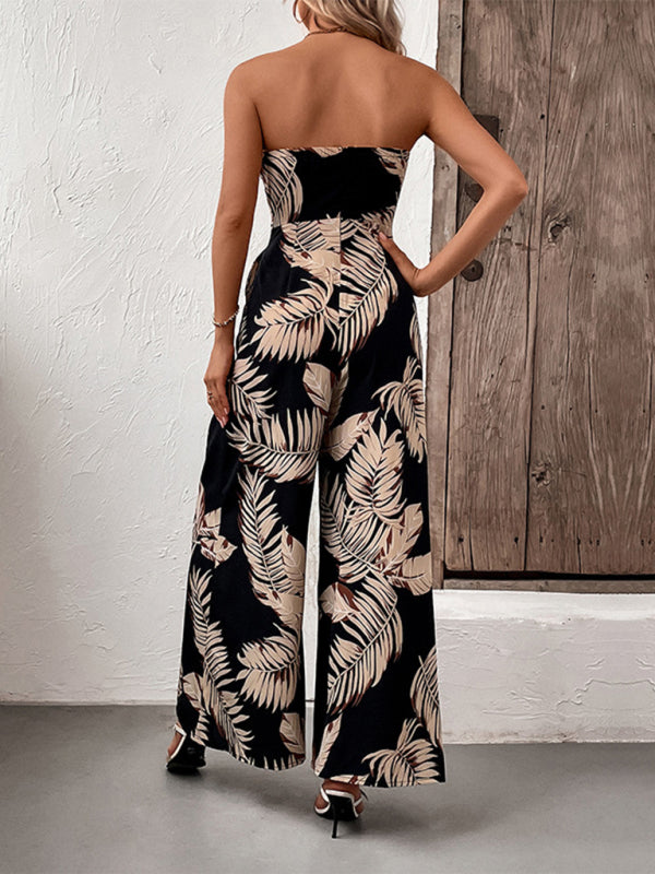 New fashion women's plant leaf print tube top jumpsuit - Rokkaku 18 online shop