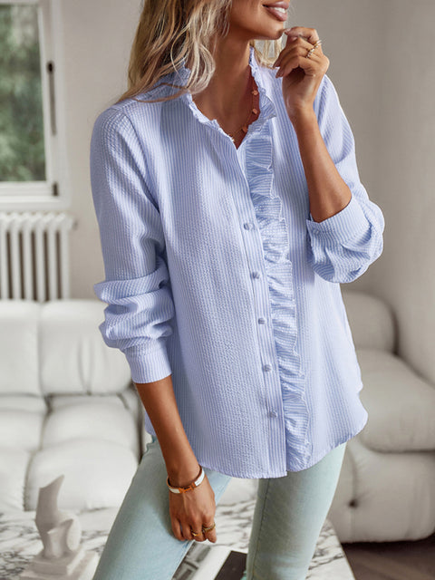 Elegant commuter open button ruffle top