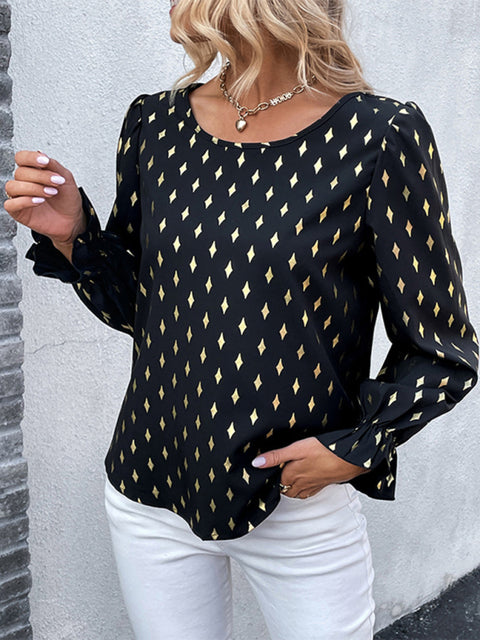 Women's polka dot black bronzing shirt with long sleeves