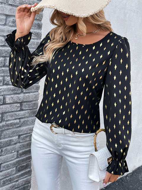 Women's polka dot black bronzing shirt with long sleeves