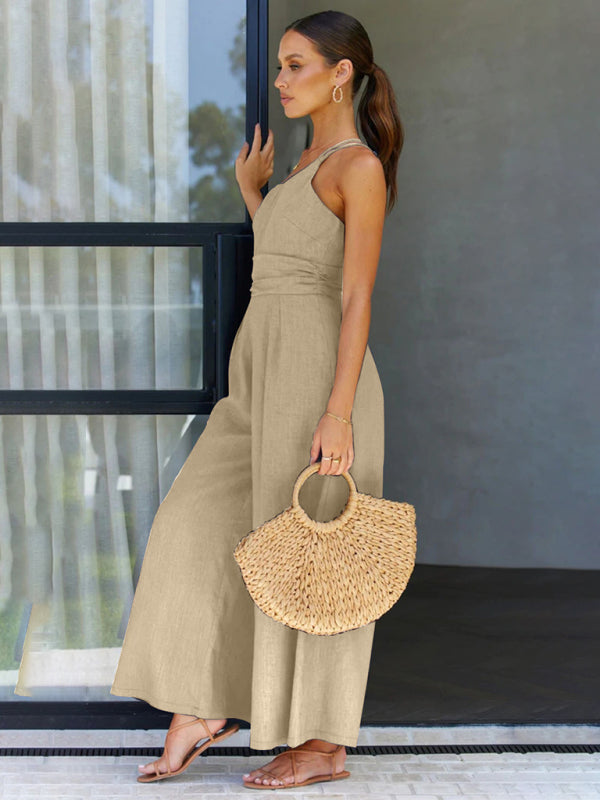 New casual, comfortable and refreshing sleeveless waistless backless loose wide-leg jumpsuit - Rokkaku 18 online shop