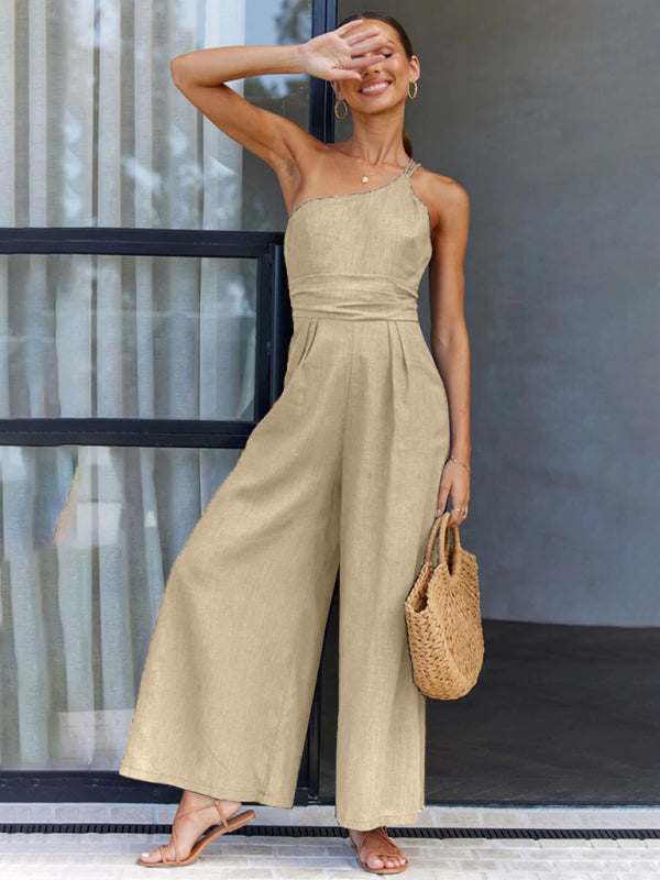 New casual, comfortable and refreshing sleeveless waistless backless loose wide-leg jumpsuit - Rokkaku 18 online shop
