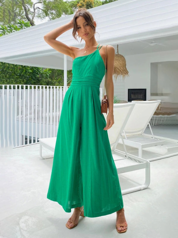 New casual, comfortable and refreshing sleeveless waistless backless loose wide-leg jumpsuit - Rokkaku 18 online shop