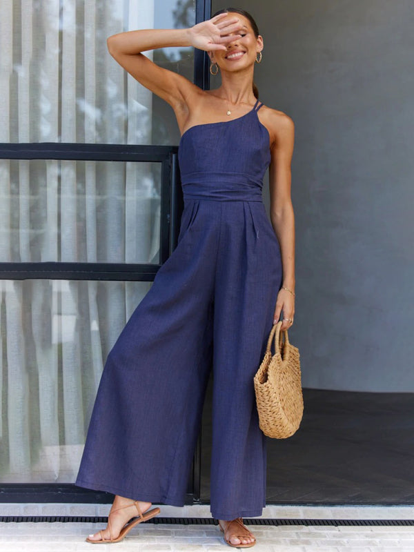 New casual, comfortable and refreshing sleeveless waistless backless loose wide-leg jumpsuit - Rokkaku 18 online shop