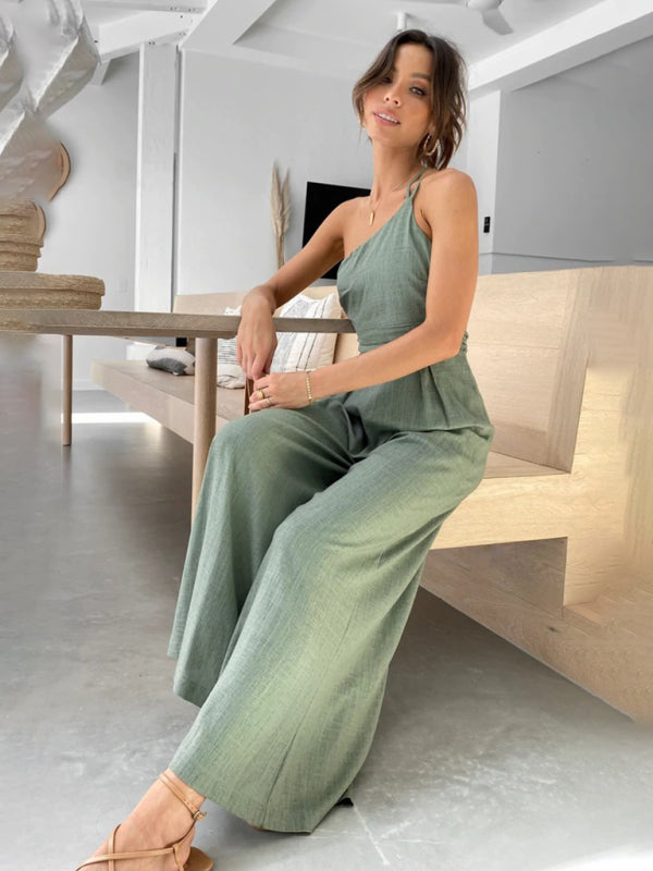 New casual, comfortable and refreshing sleeveless waistless backless loose wide-leg jumpsuit - Rokkaku 18 online shop