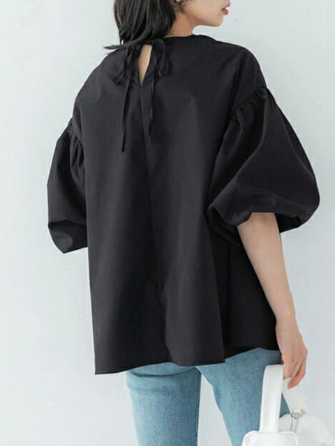 New loose large lantern sleeve round neck shirt top