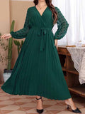 New large size elastic waist jacquard patchwork dress