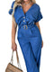 New fashionable and versatile casual temperament V-neck short-sleeved straight jumpsuit
