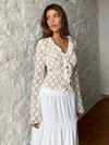New women's fashionable slim solid color mesh hollow see-through lace long-sleeved cardigan