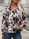 Women's new V-neck lace-up printed shirt