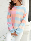 Women's patchwork striped contrasting crew neck sweater pullover