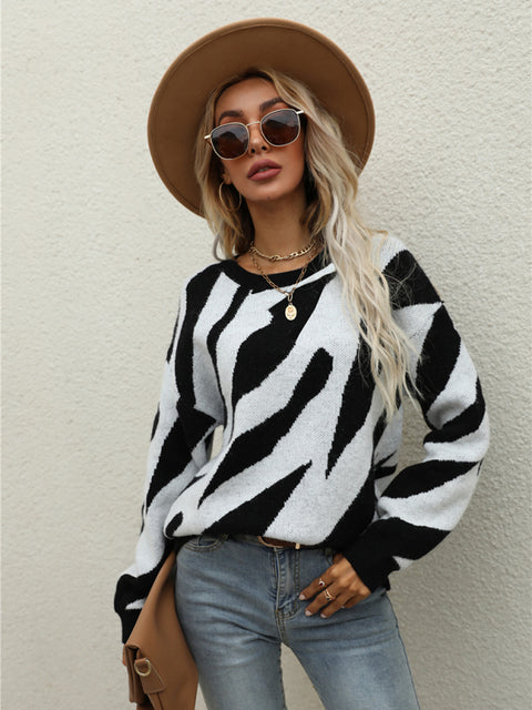 Women's Striped Fashionable Knitted Pullover Sweater