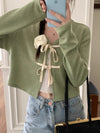 Women's new fashionable bow tie knitted cardigan top