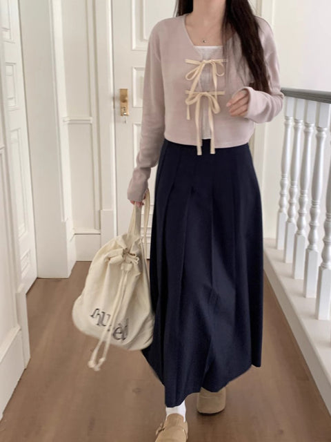 Women's new fashionable bow tie knitted cardigan top