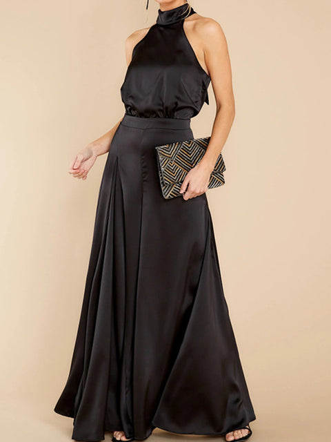 Women's new off-the-shoulder high-waist jumpsuit wide-leg trousers