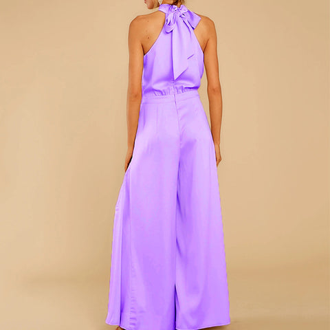 Women's new off-the-shoulder high-waist jumpsuit wide-leg trousers