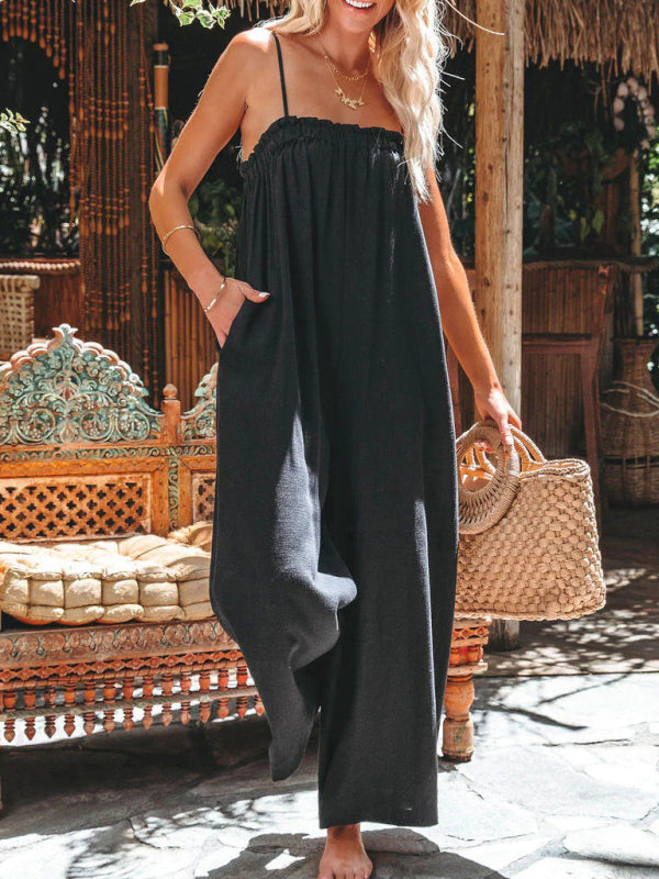 New loose high-waisted wide-leg fashion suspender jumpsuit - Rokkaku 18 online shop