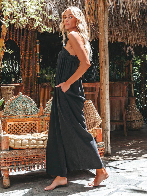 New loose high-waisted wide-leg fashion suspender jumpsuit - Rokkaku 18 online shop