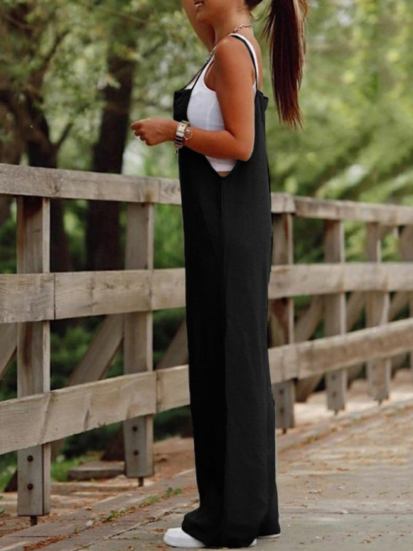 New women's solid color suspender jumpsuit wide leg pants - Rokkaku 18 online shop