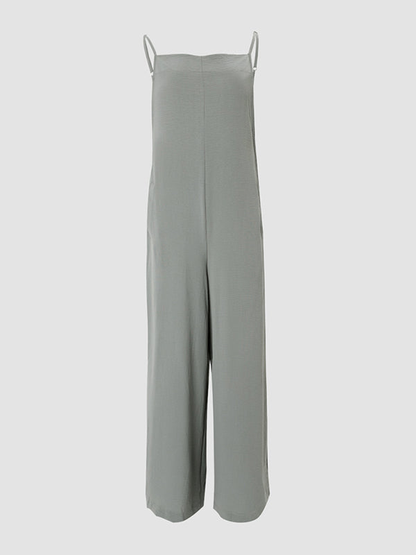 New women's solid color suspender jumpsuit wide leg pants - Rokkaku 18 online shop
