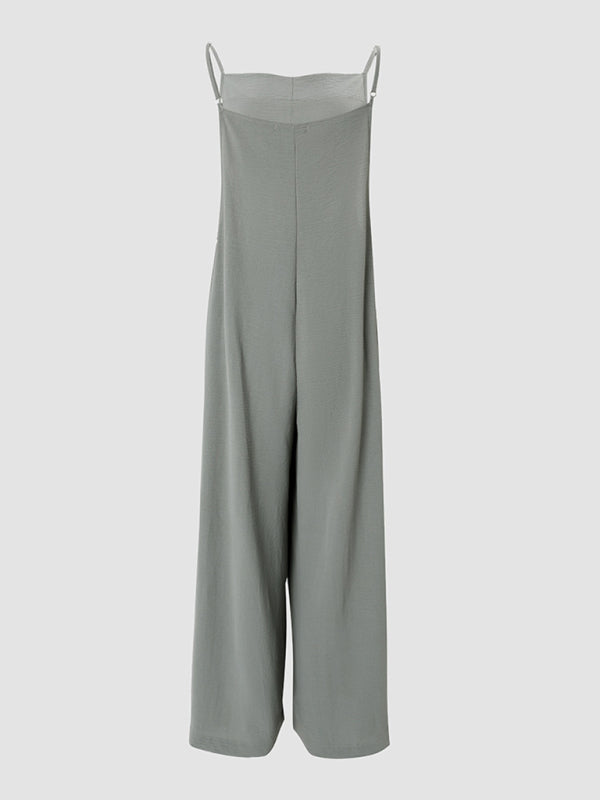 New women's solid color suspender jumpsuit wide leg pants - Rokkaku 18 online shop