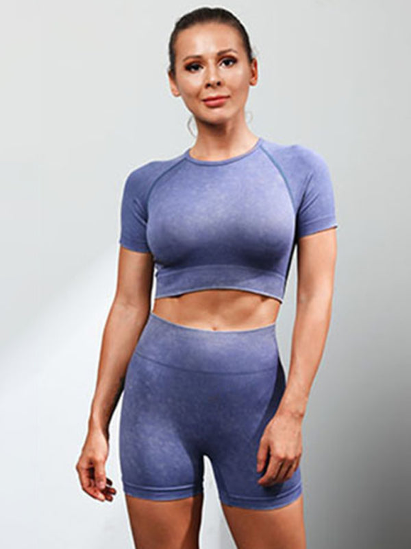 New multi-color yoga sports short-sleeved shorts set - Rokkaku 18 online shop