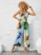 New printed shoulder strap hollow jumpsuit