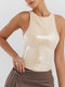 New style halterneck pullover slim fit patchwork backless strap solid color sequined top