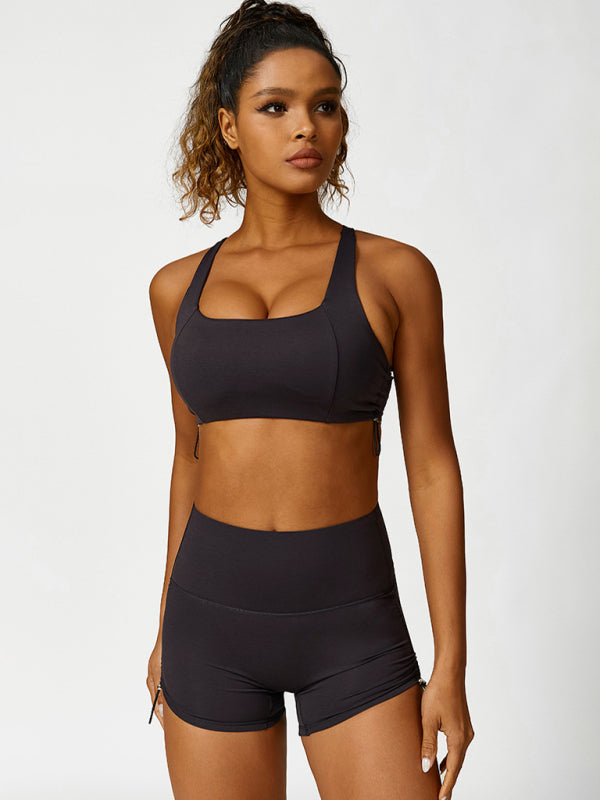 New drawstring yoga wear breathable solid color yoga bra - Rokkaku 18 online shop