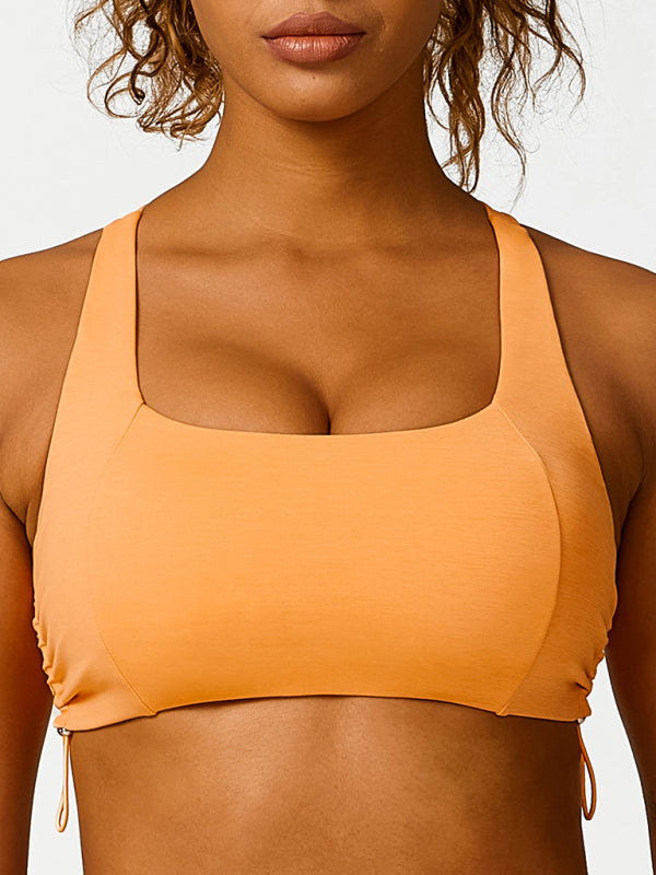 New drawstring yoga wear breathable solid color yoga bra - Rokkaku 18 online shop