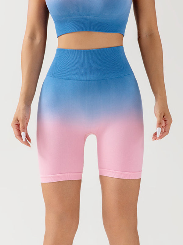 Women's gradient seamless breathable tight sports three-point yoga pants + top set - Rokkaku 18 online shop