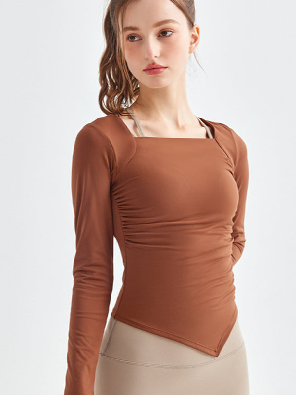 New square collar irregular hem sports long-sleeved quick-drying running fitness yoga clothing - Rokkaku 18 online shop