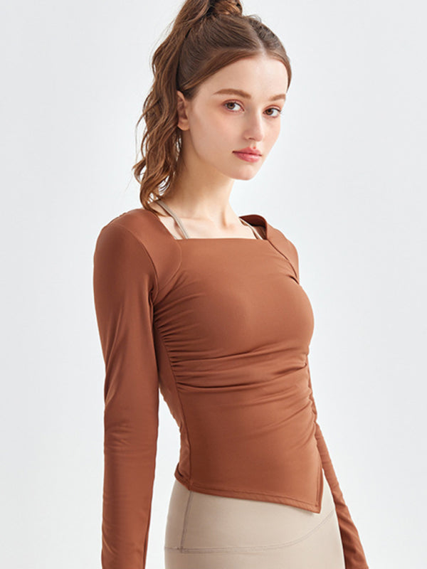 New square collar irregular hem sports long-sleeved quick-drying running fitness yoga clothing - Rokkaku 18 online shop
