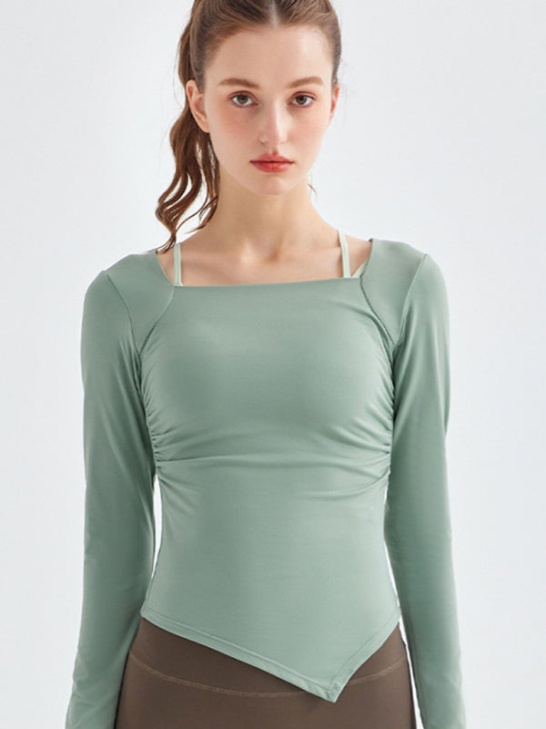 New square collar irregular hem sports long-sleeved quick-drying running fitness yoga clothing - Rokkaku 18 online shop