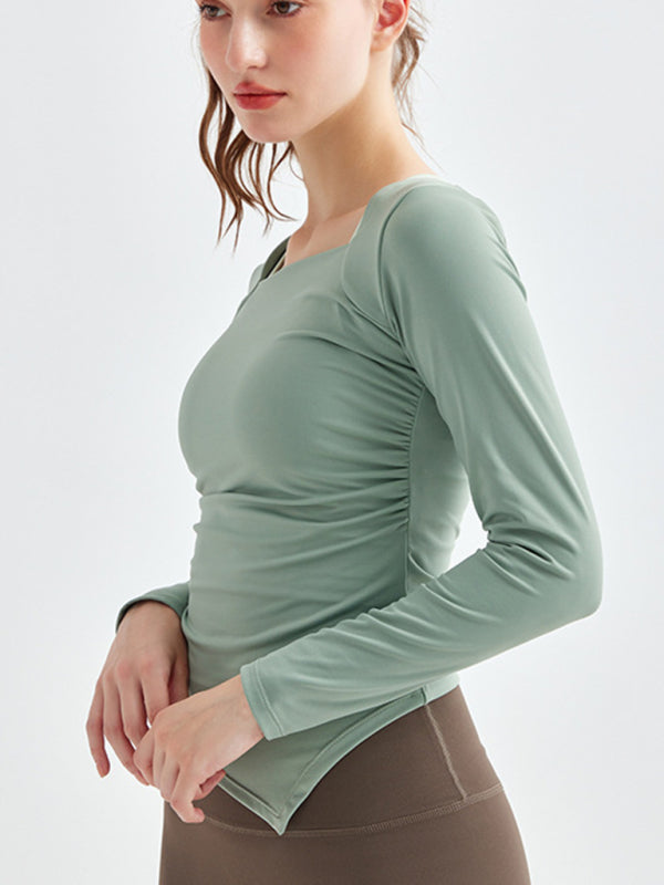 New square collar irregular hem sports long-sleeved quick-drying running fitness yoga clothing - Rokkaku 18 online shop
