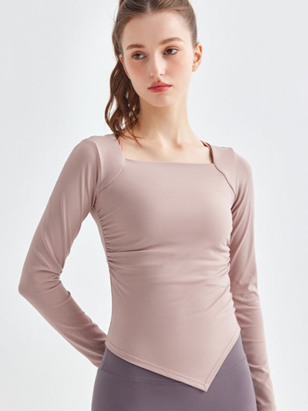 New square collar irregular hem sports long-sleeved quick-drying running fitness yoga clothing - Rokkaku 18 online shop