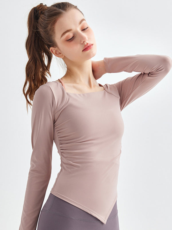 New square collar irregular hem sports long-sleeved quick-drying running fitness yoga clothing - Rokkaku 18 online shop