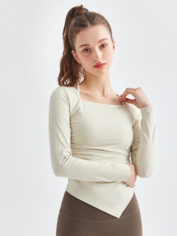 New square collar irregular hem sports long-sleeved quick-drying running fitness yoga clothing - Rokkaku 18 online shop