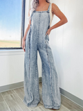 Vintage washed raw edge wide leg jumpsuit loose overalls - Rokkaku 18 online shop