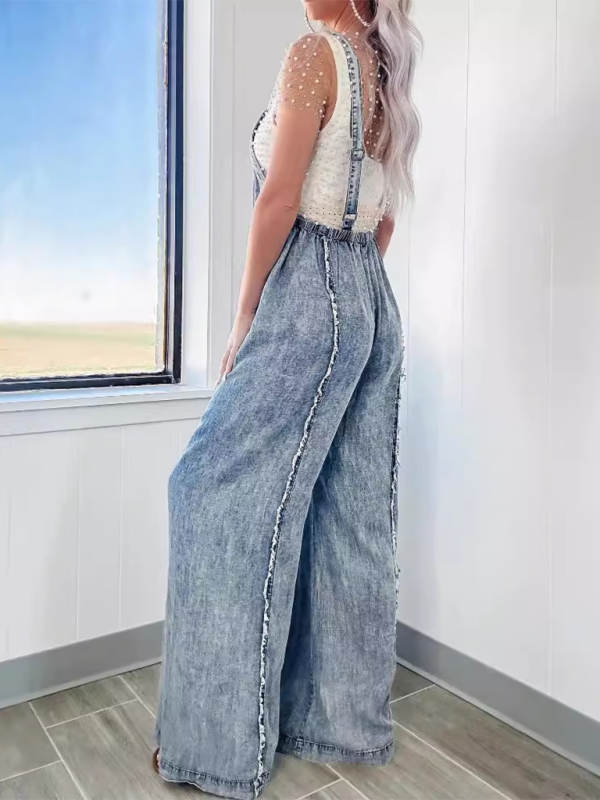 Vintage washed raw edge wide leg jumpsuit loose overalls - Rokkaku 18 online shop