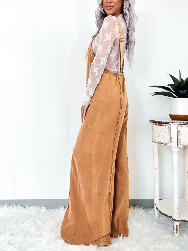 Vintage washed raw edge wide leg jumpsuit loose overalls - Rokkaku 18 online shop