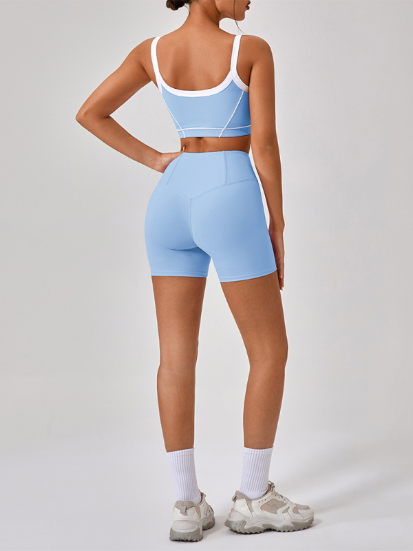 Skinny outdoor sports spaghetti strap contrast color suspender bra + shorts Yoga suit - Rokkaku 18 online shop