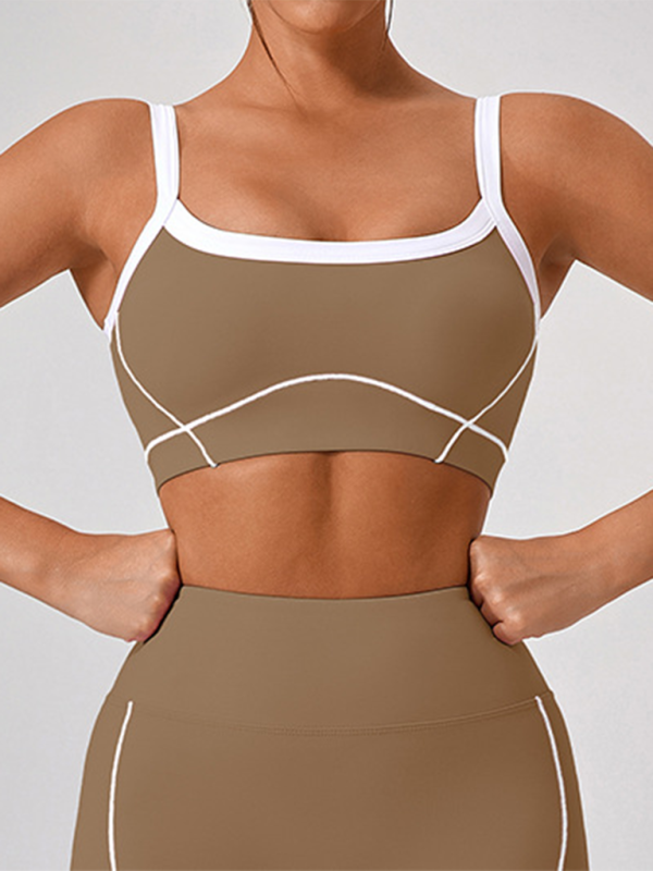 Skinny outdoor sports spaghetti strap contrast color suspender bra + shorts Yoga suit - Rokkaku 18 online shop