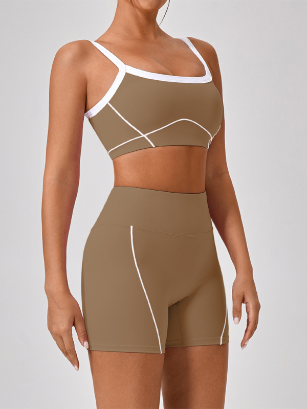 Skinny outdoor sports spaghetti strap contrast color suspender bra + shorts Yoga suit - Rokkaku 18 online shop