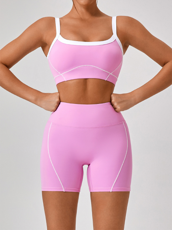 Skinny outdoor sports spaghetti strap contrast color suspender bra + shorts Yoga suit - Rokkaku 18 online shop