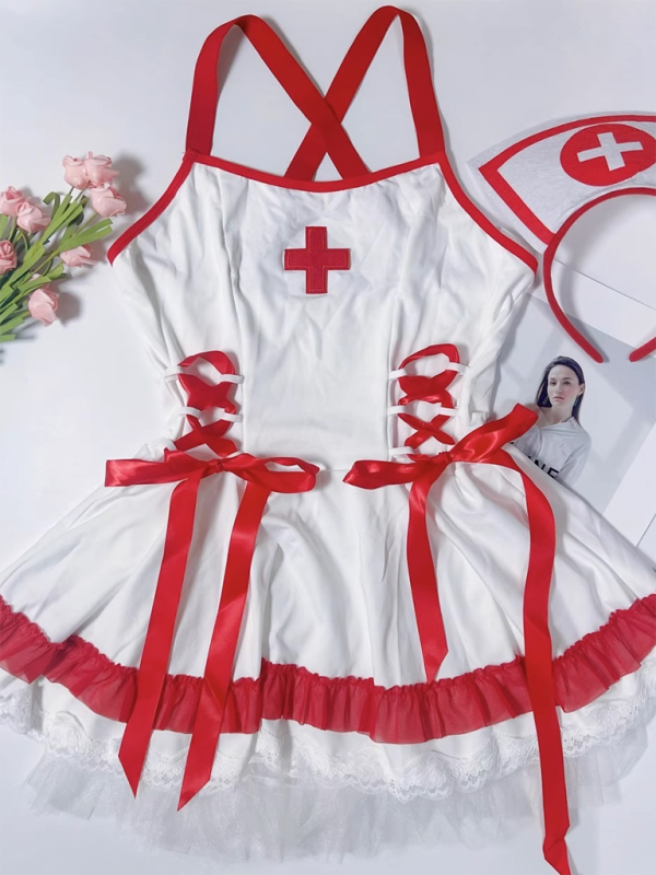 Halloween Sexy Erotic Lingerie Nurse Uniform Halter Dresses - Rokkaku 18 online shop